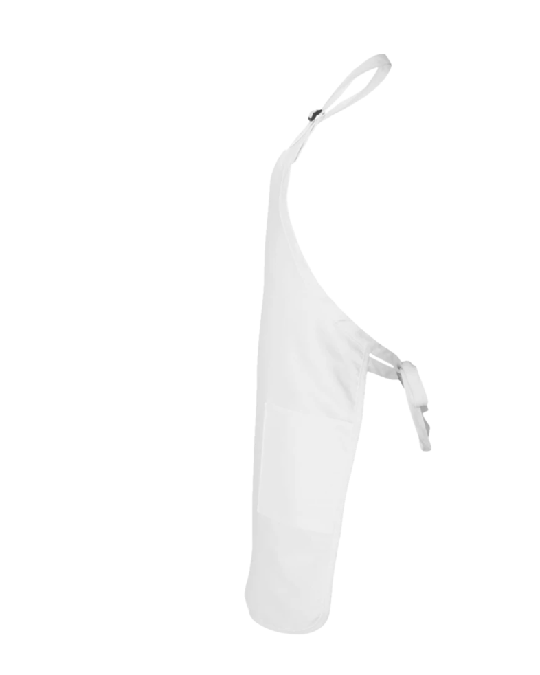Image of a model wearing a Q4350 Q-Tees Full-Length Apron with Pockets