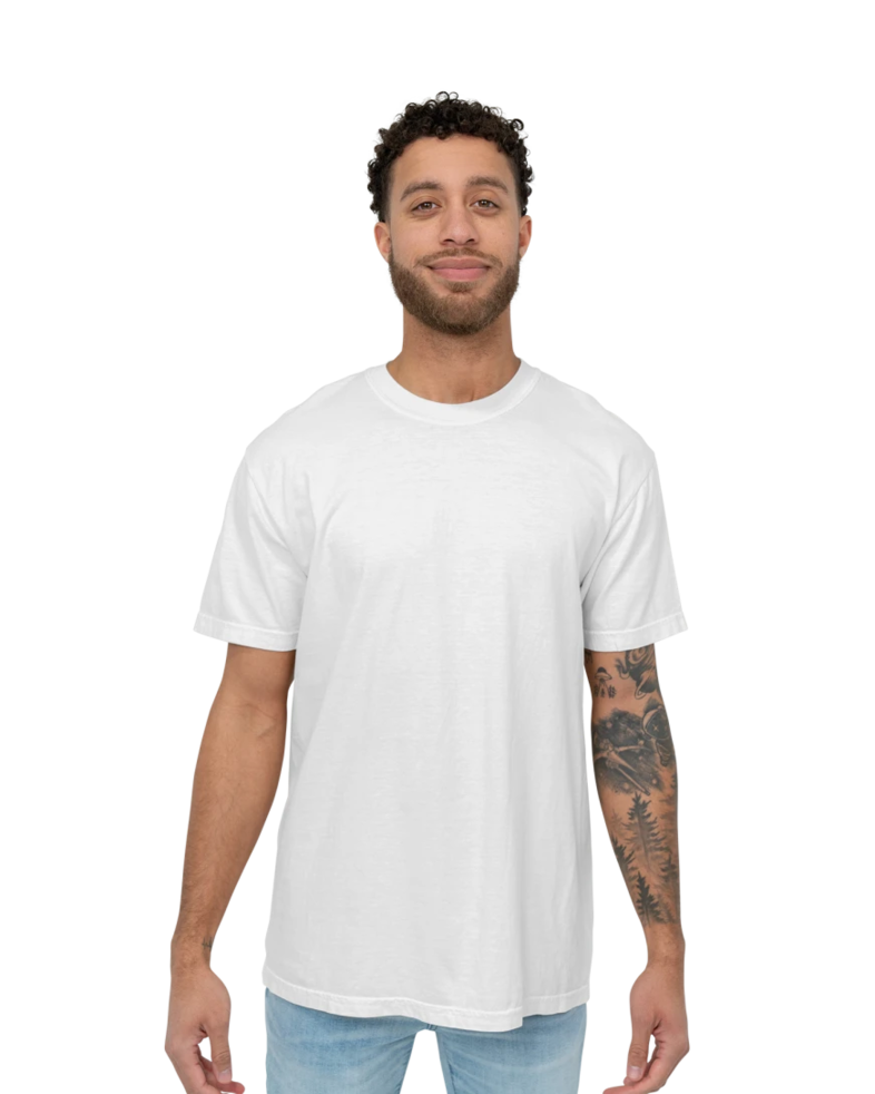 Image of a model wearing a CC1717 Comfort Colors Pigment Dyed Short Sleeve Shirt