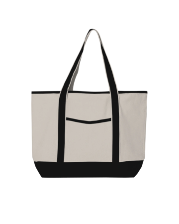 Model wearing a Q1500 Q-Tees 34.6L Large Canvas Deluxe Tote