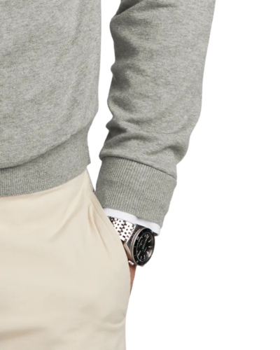 Closeup of a BB18400 Brooks Brothers® Cotton Stretch V-Neck Sweater