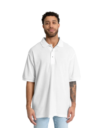 Model wearing a K500 Men's Port Authority Silk Touch Polo