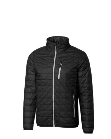 Model wearing a MCO00018 Cutter & Buck Rainier PrimaLoft® Mens Eco Puffer Jacket