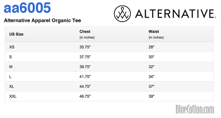 Size chart for a aa6005 Alternative Organic Tee