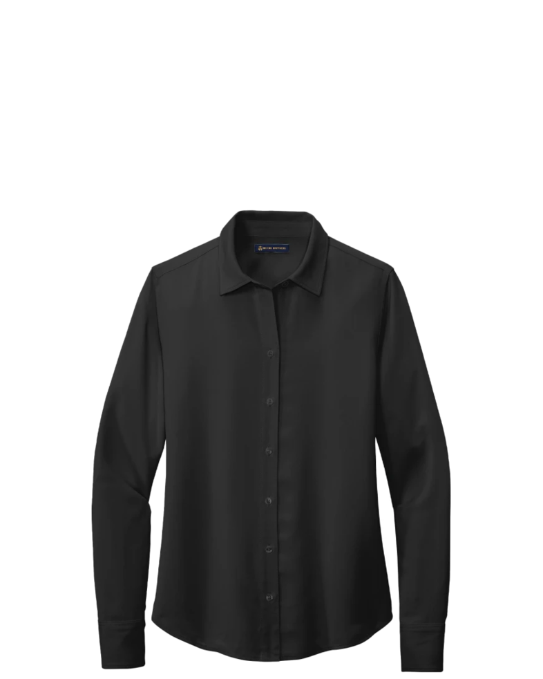 Image of a model wearing a BB18007 Brooks Brothers® Women’s Full-Button Satin Blouse