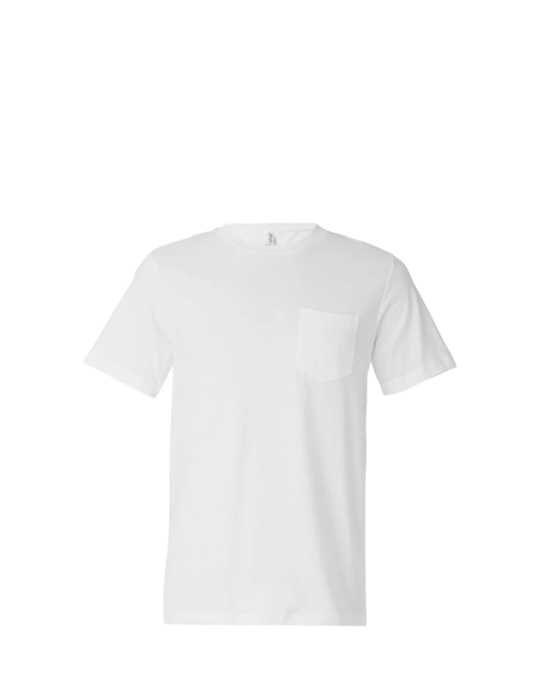 Image of a model wearing a 3021 Bella + Canvas Jersey Pocket T-Shirt