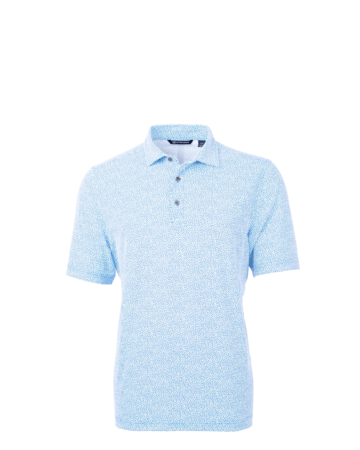 Model wearing a MCK01161 Cutter & Buck Virtue Eco Pique Botanical Print Recycled Mens Polo