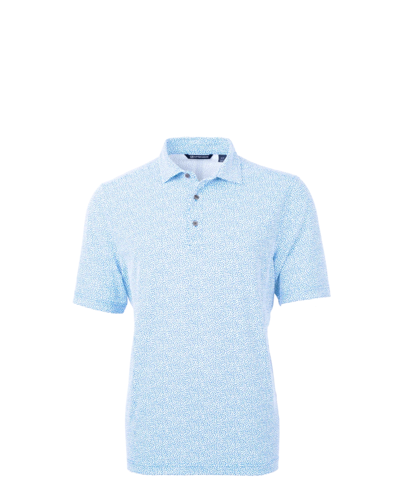 Image of a model wearing a MCK01161 Cutter & Buck Virtue Eco Pique Botanical Print Recycled Mens Polo