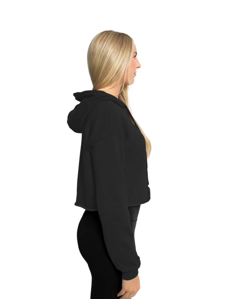 Image of a model wearing a 7502 Bella + Canvas Women's Cropped Fleece Hoodie