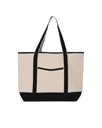 Model wearing a Q1500 Q-Tees 34.6L Large Canvas Deluxe Tote