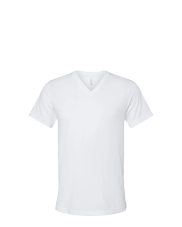 Model wearing a 3005CVC Bella + Canvas Unisex Heather CVC V-Neck Tee