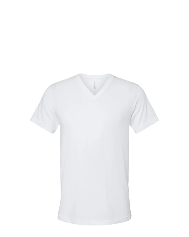 Image of a model wearing a 3005CVC Bella + Canvas Unisex Heather CVC V-Neck Tee