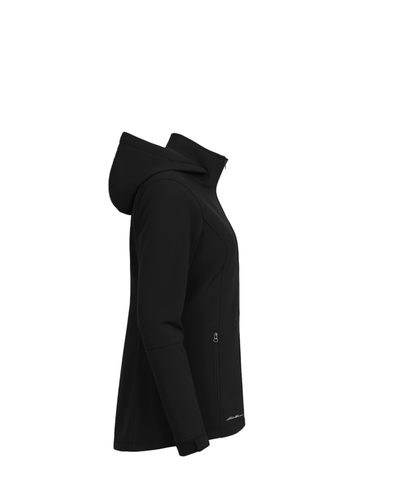 Image of a model wearing a EB537 Eddie Bauer Ladies Hooded Soft Shell Parka