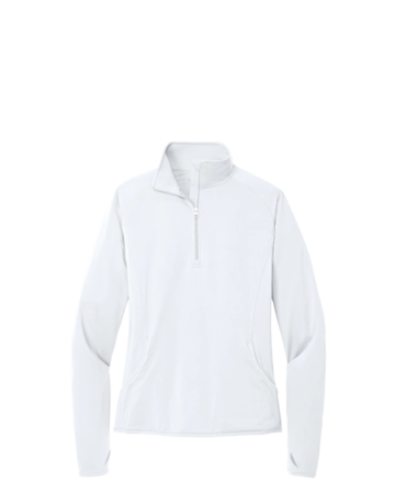 Model wearing a LST850 Sport-Tek Ladies Sport-Wick Stretch 1/2-Zip Pullover