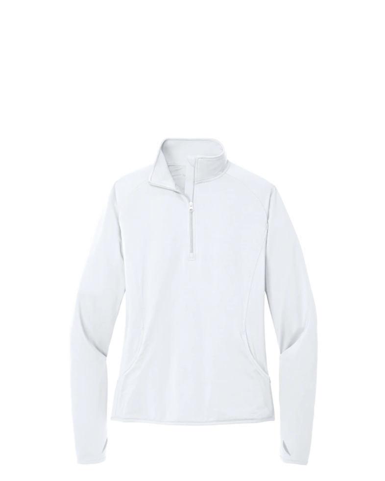 Image of a model wearing a LST850 Sport-Tek Ladies Sport-Wick Stretch 1/2-Zip Pullover
