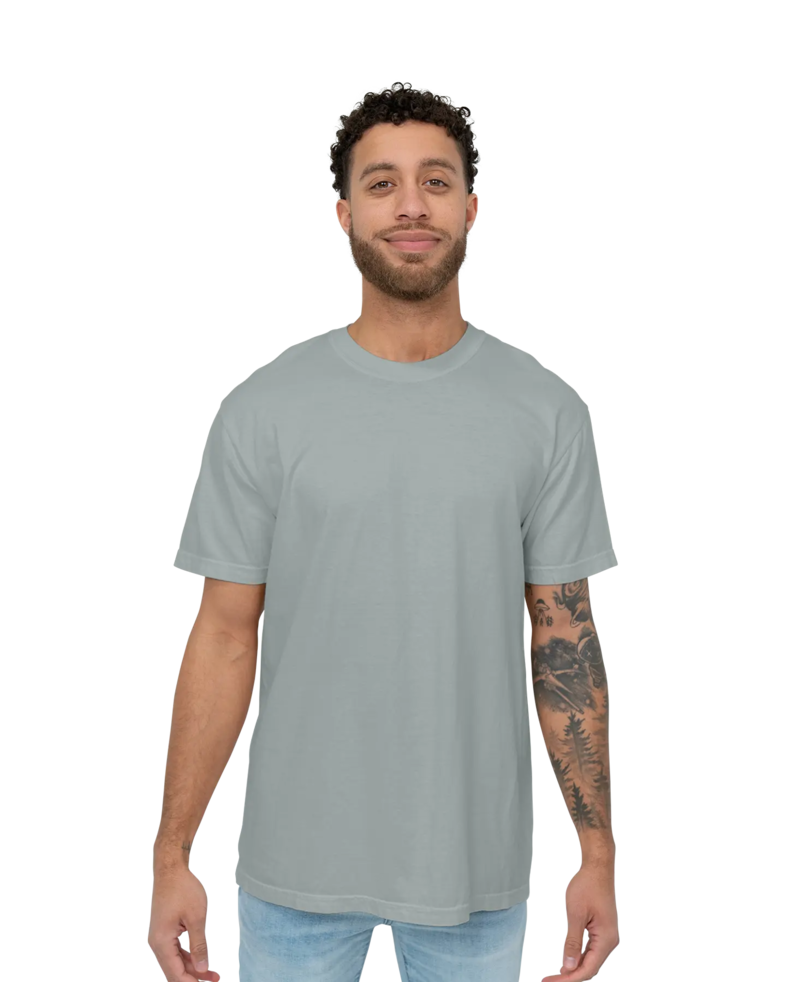 Image of a model wearing a CC1717 Comfort Colors Pigment Dyed Short Sleeve Shirt