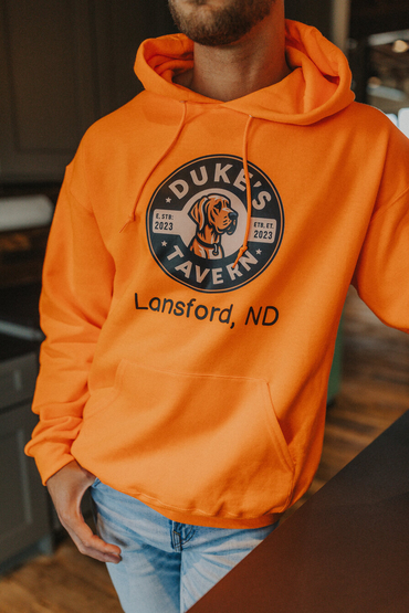 Customer wearing a 996M Jerzees NuBlend Hooded Sweatshirt