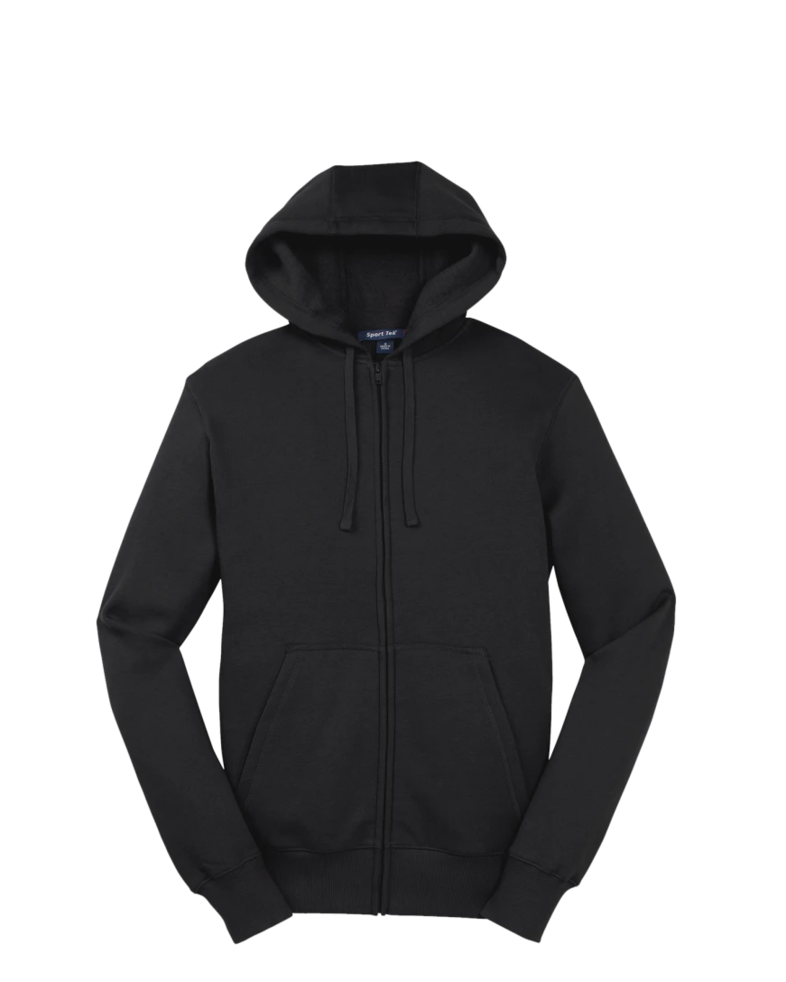Image of a model wearing a ST258 Sport-Tek Full-Zip Hooded Sweatshirt