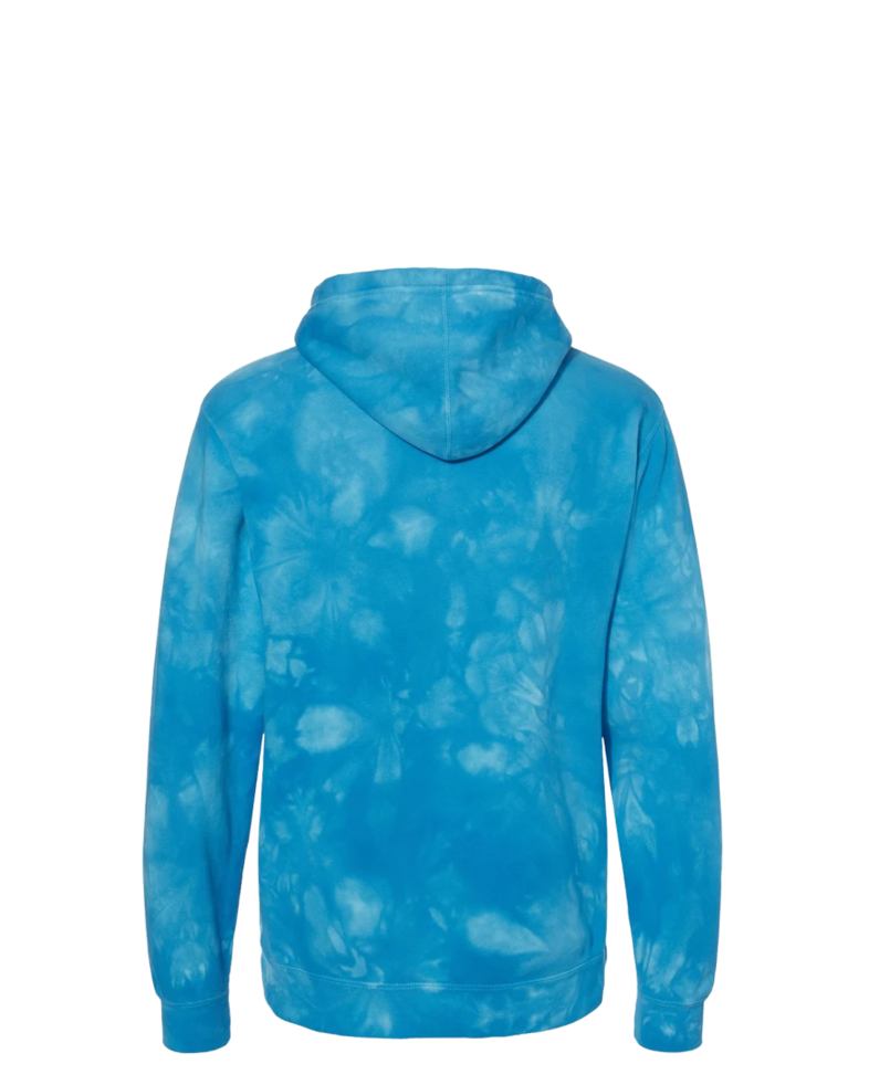 Image of a model wearing a PRM4500TD Independent Trading Co. Unisex Midweight Tie-Dyed Hooded Sweatshirt