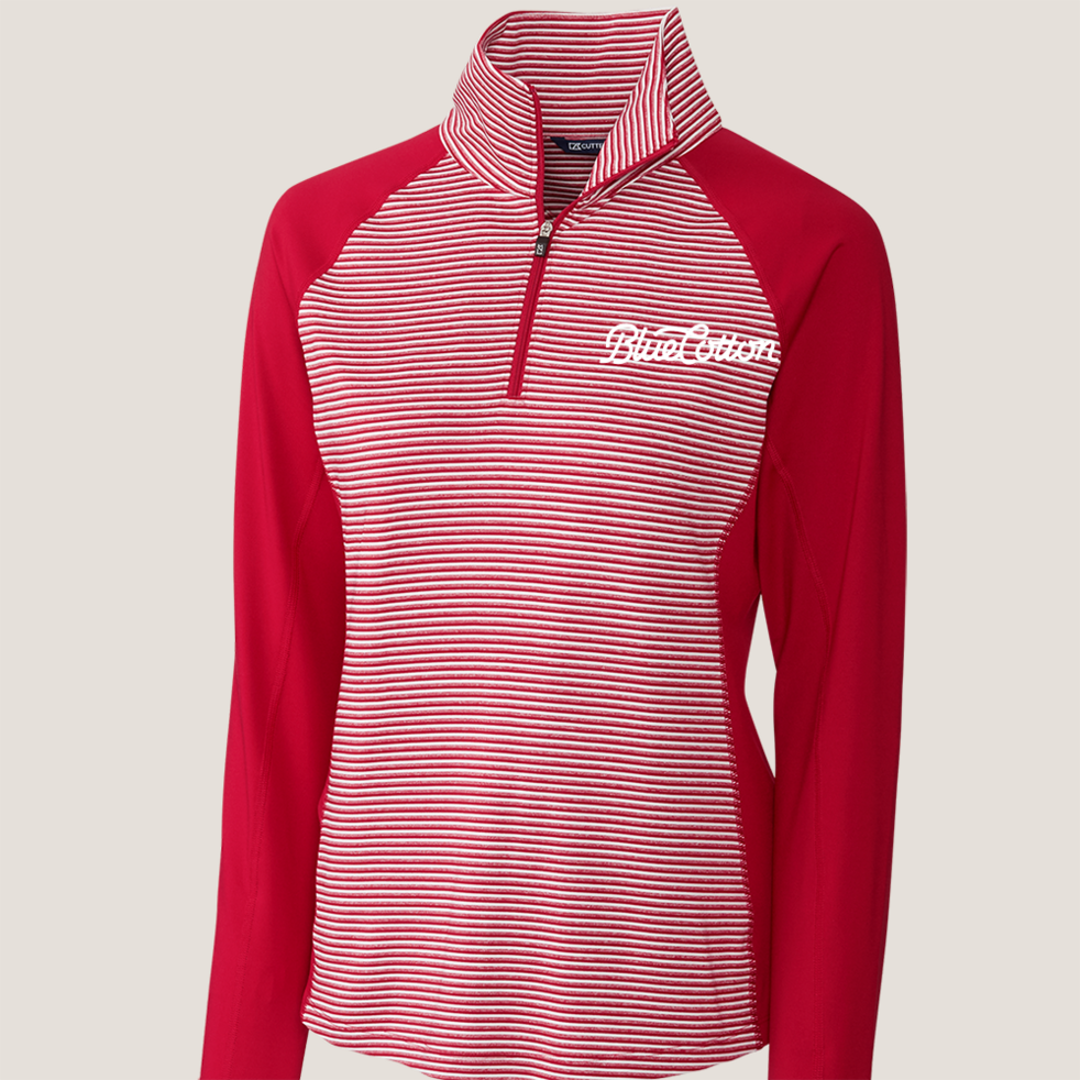 Image of LCK00068 Cutter & Buck Forge Tonal Stripe Stretch Half Zip Womens Top