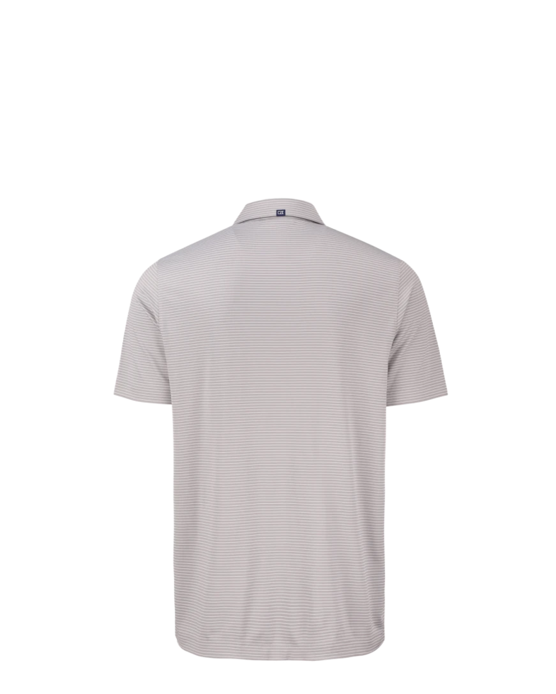 Image of a model wearing a MCK01346 Cutter & Buck Forge Eco Fine Line Stripe Stretch Recycled Mens Polo