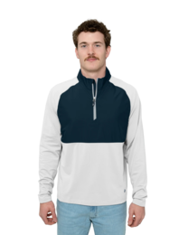 Image of a model wearing MCC00034 Cutter & Buck Adapt Eco Knit Hybrid Recycled Mens Quarter Zip