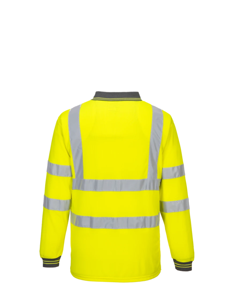 Image of a model wearing a S277 Portwest Hi-Vis Long Sleeve Polo Shirt
