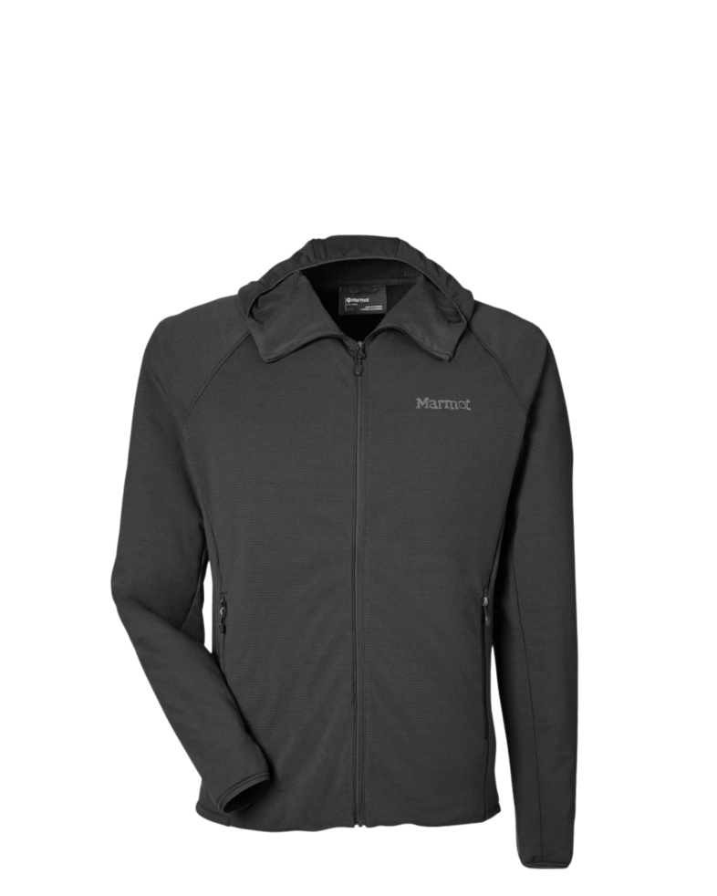 Image of a model wearing a M15383 Marmot Men's Leconte Full-Zip Hooded Jacket