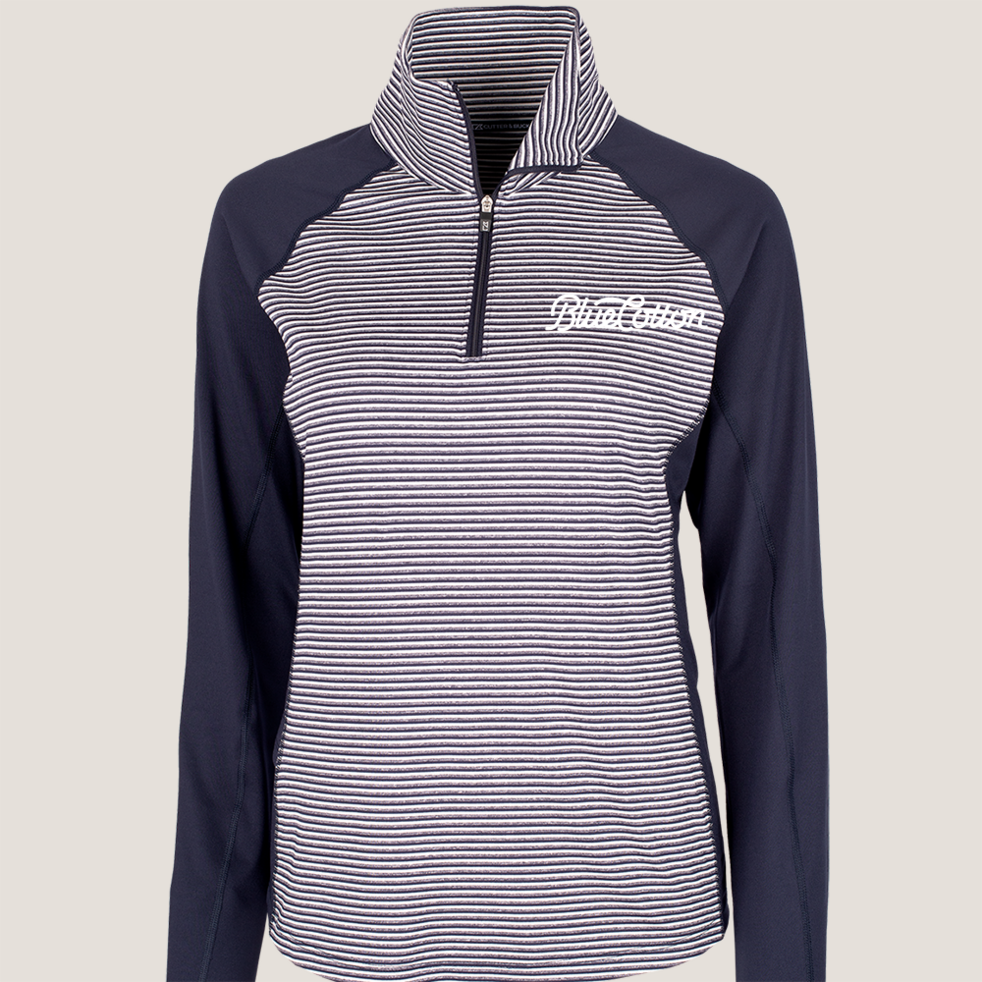 Image of LCK00068 Cutter & Buck Forge Tonal Stripe Stretch Half Zip Womens Top