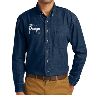 Button-Down Shirts:  SP10 Port & Company Long Sleeve Value Denim