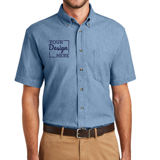 Button-Down Shirts:  SP11 Port & Company Short Sleeve Value Denim