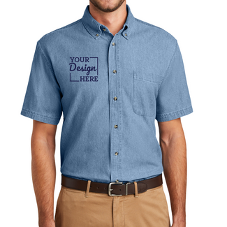 Custom Button Up Shirts:  SP11 Port & Company Short Sleeve Value Denim