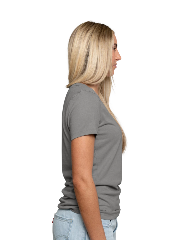 Image of a model wearing a AL2018 Allmade® Women’s Tri-Blend V-Neck Tee