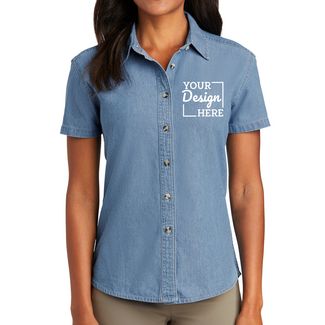 Button-Down Shirts:  LSP11 Port & Company Ladies Short Sleeve Value Denim