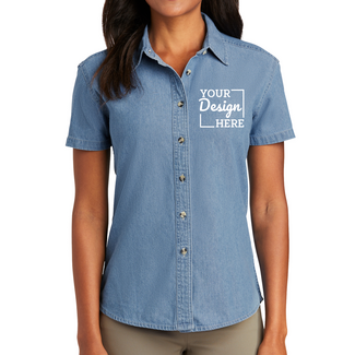 Custom Button Up Shirts:  LSP11 Port & Company Ladies Short Sleeve Value Denim