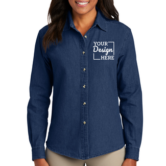 Custom Button Up Shirts:  LSP10 Port & Company Ladies Long Sleeve Value Denim