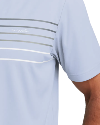 Closeup of a TM1MY400 TravisMathew Coto Performance Chest Stripe Polo
