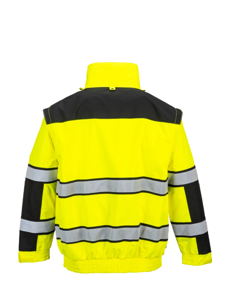 Image of a model wearing a UC466 Portwest Hi-Vis Classic Bomber Jacket