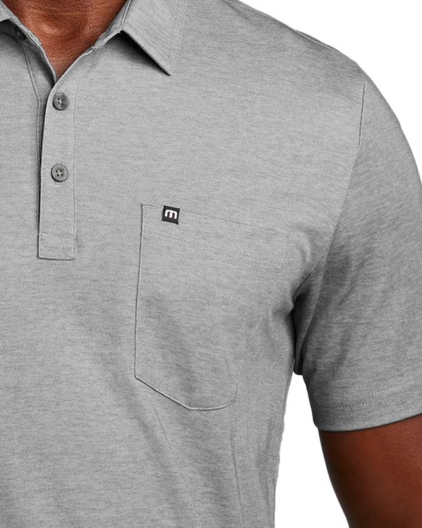 Closeup of a TM1MY404 TravisMathew Oceanside Heather Pocket Polo