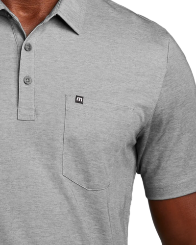 Closeup of a TM1MY404 TravisMathew Oceanside Heather Pocket Polo