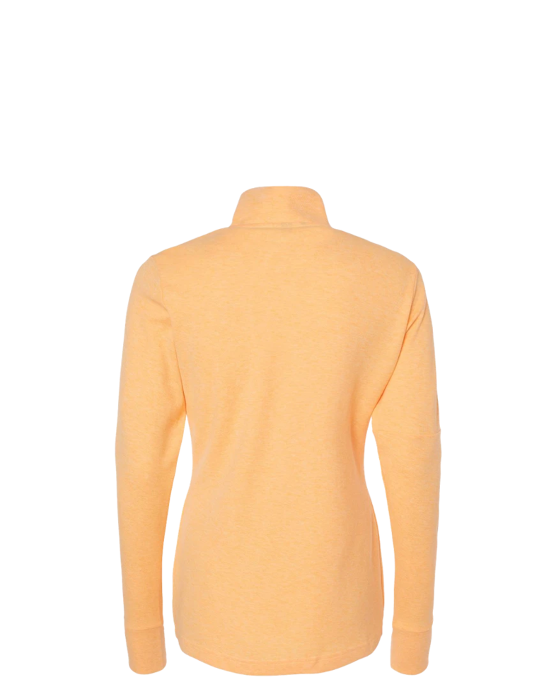 Image of a model wearing a A555 Adidas Women's 3-Stripes Quarter-Zip Sweater