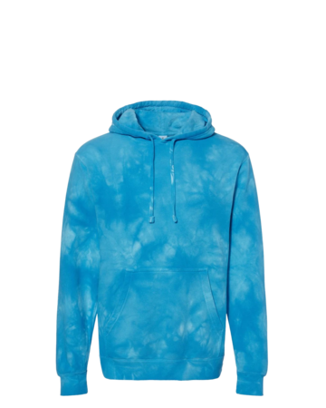 Model wearing a PRM4500TD Independent Trading Co. Unisex Midweight Tie-Dyed Hooded Sweatshirt