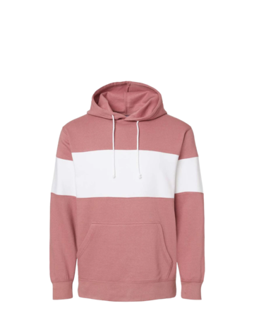 Model wearing a 22709 MV Sport Classic Fleece Colorblocked Hooded Sweatshirt