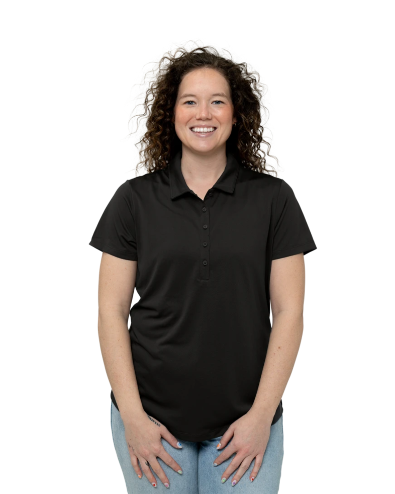 Image of a model wearing a LK864 Port Authority® Ladies C-FREE™ Snag-Proof Polo