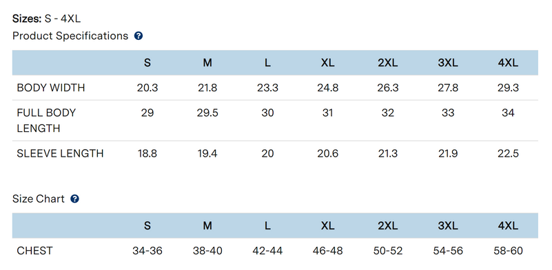Size chart for a 1261172 Under Armour Men's Corp Performance Polo