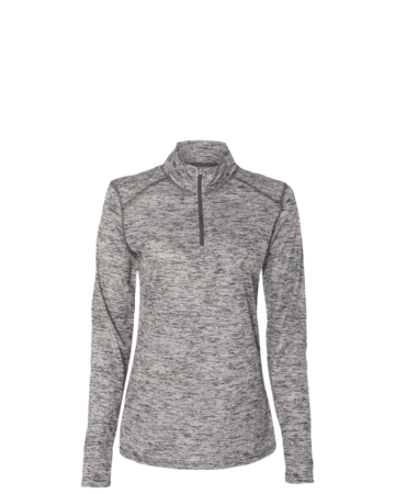 Model wearing a 4173 Badger Tonal Blend Ladies 1/4 Zip