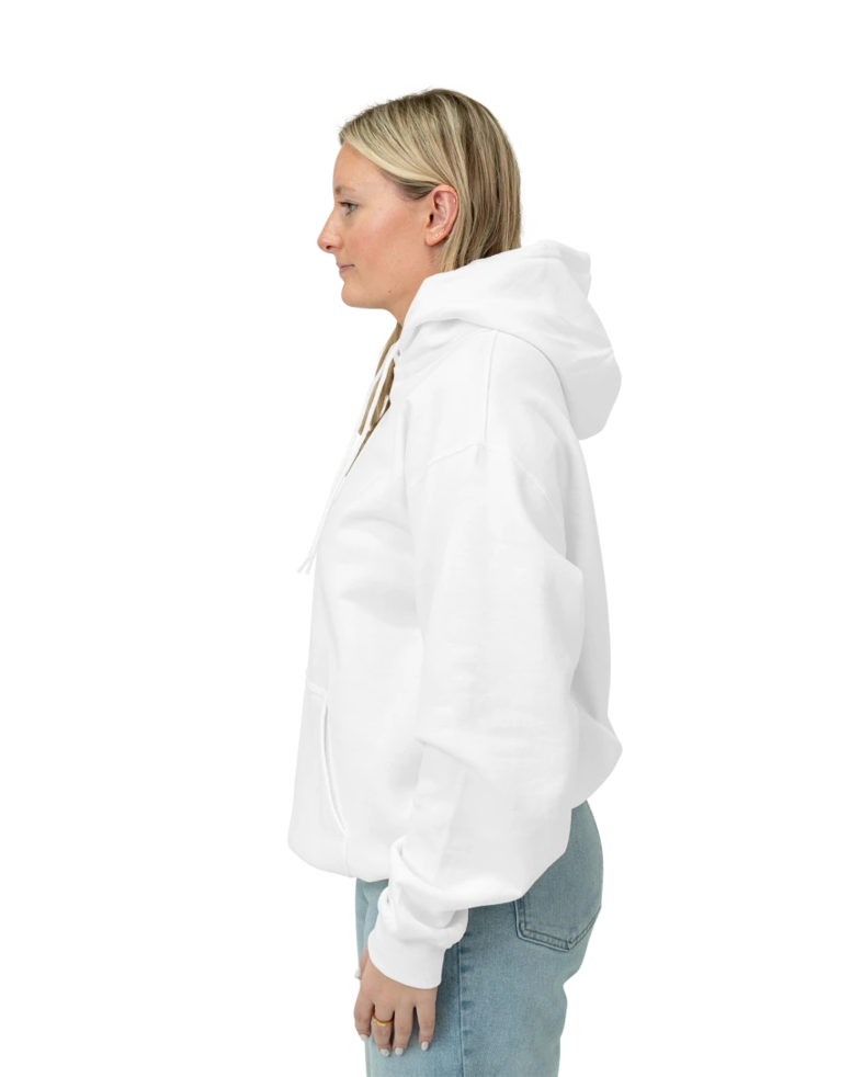 Image of a model wearing a PC90H Port & Company Essential Fleece Pullover Hooded Sweatshirt