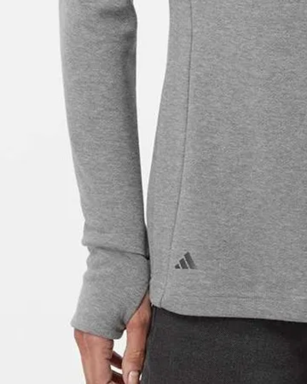 Closeup of a A555 Adidas Women's 3-Stripes Quarter-Zip Sweater