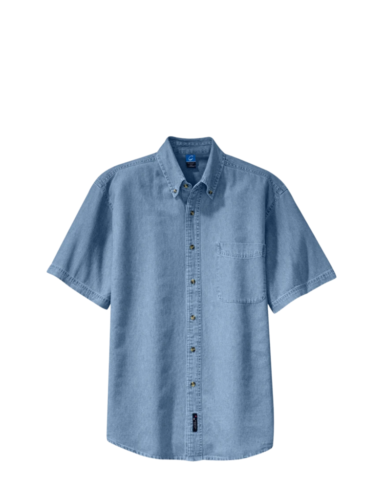Image of a model wearing a SP11 Port & Company Short Sleeve Value Denim