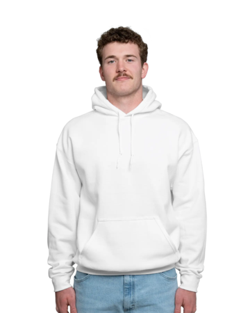 Model wearing a 18500 Gildan Blend Pullover Hooded Sweatshirt