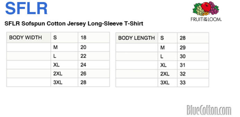 Size chart for a SFLR Sofspun Cotton Jersey Long-Sleeve T-Shirt
